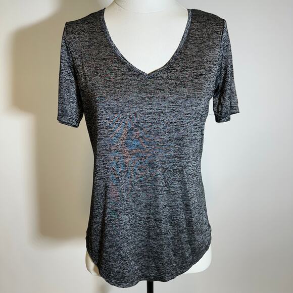 NWT Philosophy Black/Gray Shimmer Space Dye Short Sleeve Tee Womens Size Small S - Picture 1 of 8
